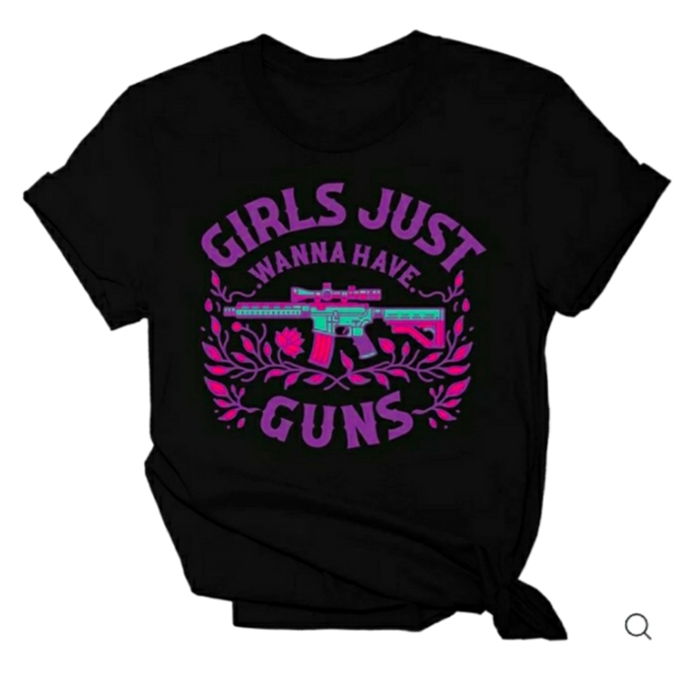 Girls Just Wanna Have Guns Ladies Plus Sz 2x Tshirt Blk Purple Mint Green New